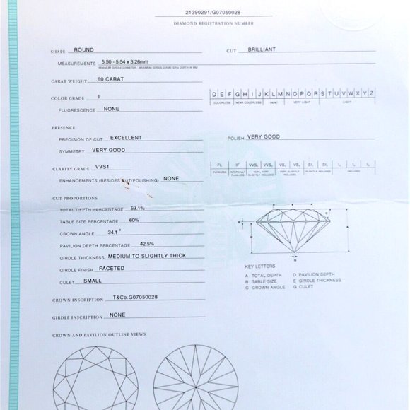 19927 Tiffany & Co. Platinum 0.60ct Round I VVS1 Diamond Engagement Ring Size 4 - Picture 2 of 7